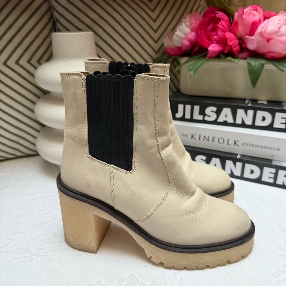 Free People Cream and Black Heeled Chelsea Boots